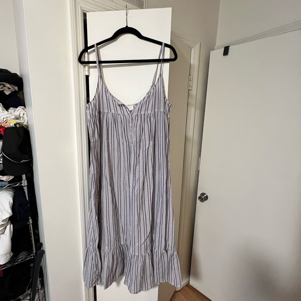 THE GREAT Striped Cotton Sundress